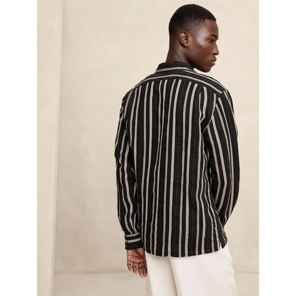 Banana Republic Men XL Carpinteria Linen Cotton Striped Utility Shirt Jacket